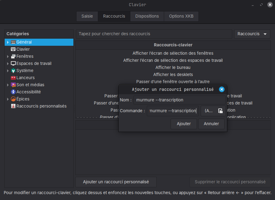 Add a custom shortcut in Cinnamon